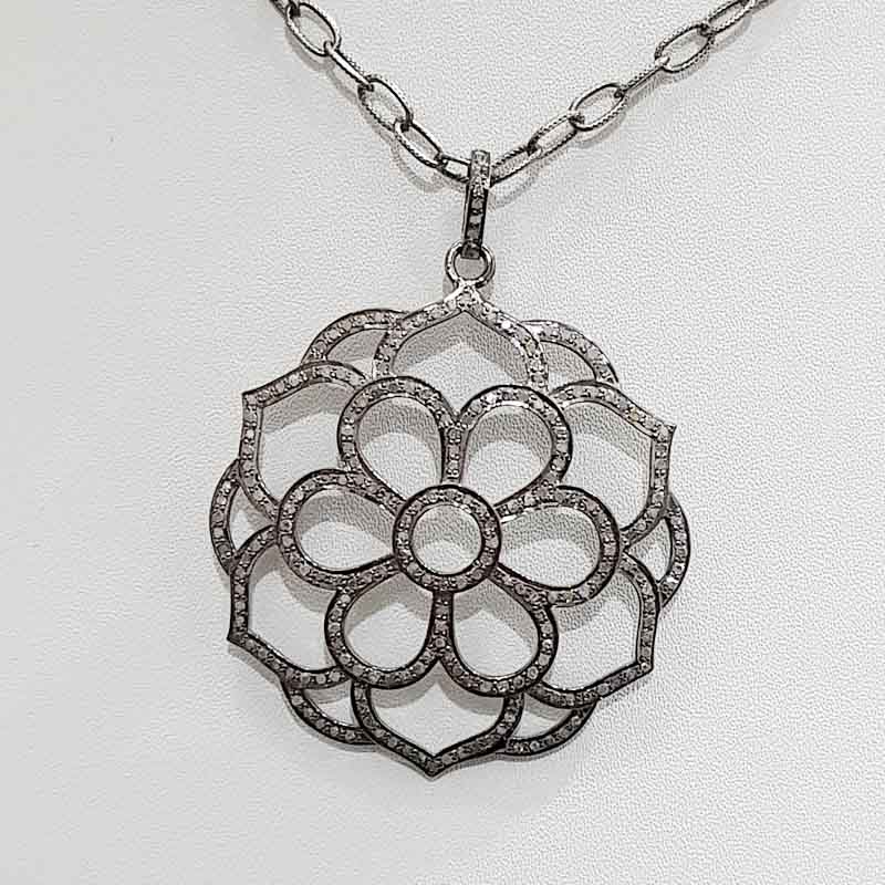 925 Sterling Silver Flower Designed Pave diamond Pendant, Unique Stylish Flower Pendant, Wedding Gift