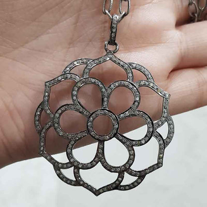 925 Sterling Silver Flower Designed Pave diamond Pendant, Unique Stylish Flower Pendant, Wedding Gift