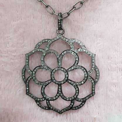 925 Sterling Silver Flower Designed Pave diamond Pendant, Unique Stylish Flower Pendant, Wedding Gift