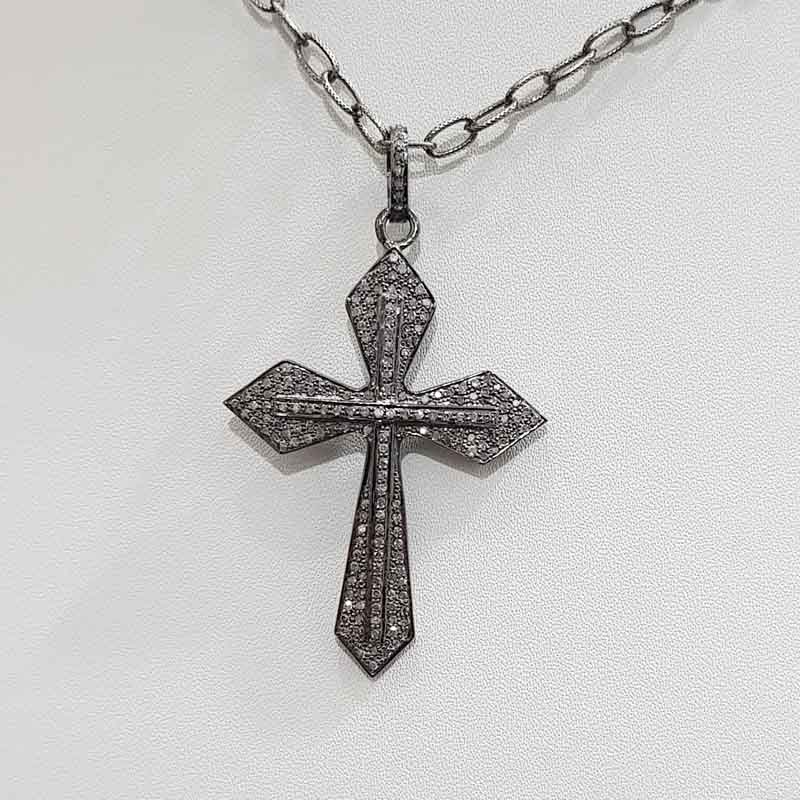 Stylish Cross Pendant With pave Diamond layers, Christmas Gift, Statement Pendant