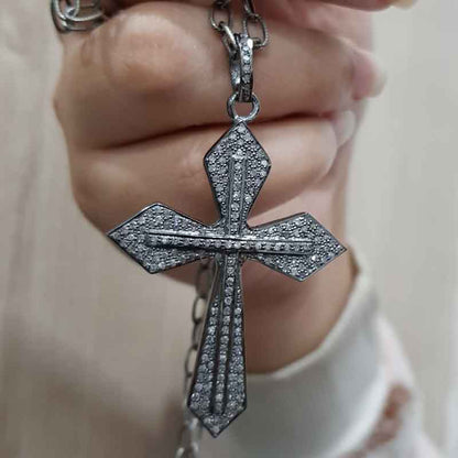 Stylish Cross Pendant With pave Diamond layers, Christmas Gift, Statement Pendant