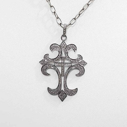 925 Solid Sterling Silver Handmade Pave Diamond Fancy Cross Pendant, Natural Designer Pendant, Christmas Gift