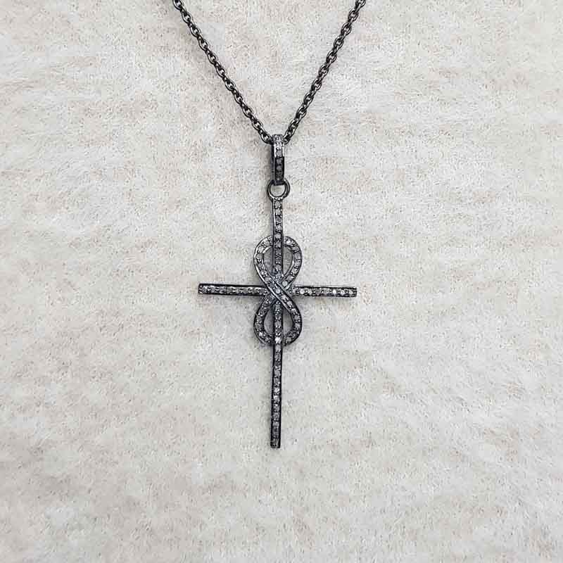 Fancy Eight Designer Pave Diamond cross style pendant, Christmas Gift