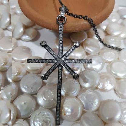 Small with Big Cross Pave Diamond Cross Pendant, Stunning Cross Necklace