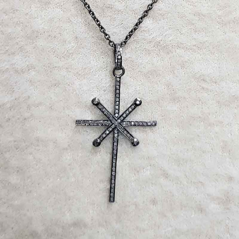 Small with Big Cross Pave Diamond Cross Pendant, Stunning Cross Necklace