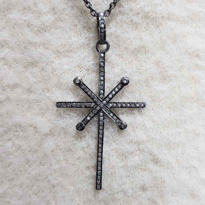 Small with Big Cross Pave Diamond Cross Pendant, Stunning Cross Necklace