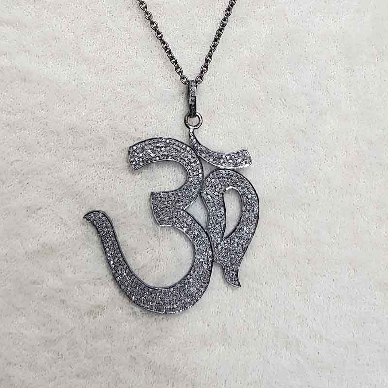 Stunning Pave Diamond Ohm Pendant, Ohm God Pendant, God Blessing Necklace