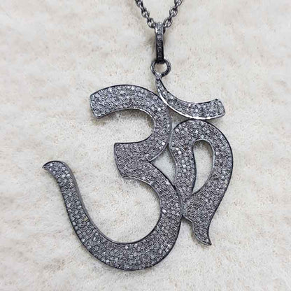 Stunning Pave Diamond Ohm Pendant, Ohm God Pendant, God Blessing Necklace