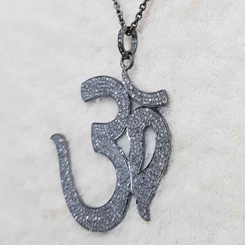 Stunning Pave Diamond Ohm Pendant, Ohm God Pendant, God Blessing Necklace