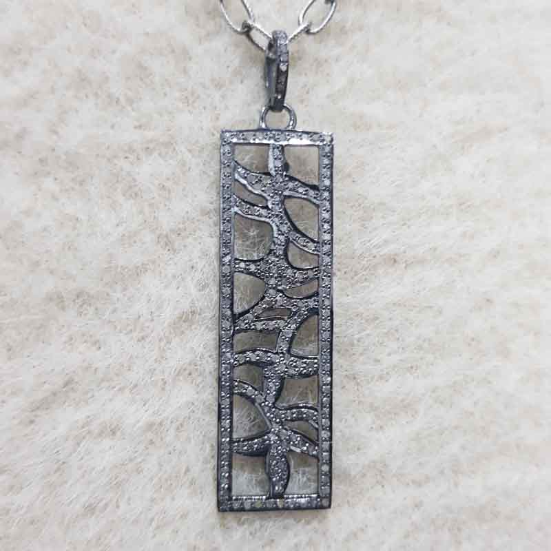 Natural Pave Diamond Gorgeous Fancy Designer Pendant, Silver Jewelry