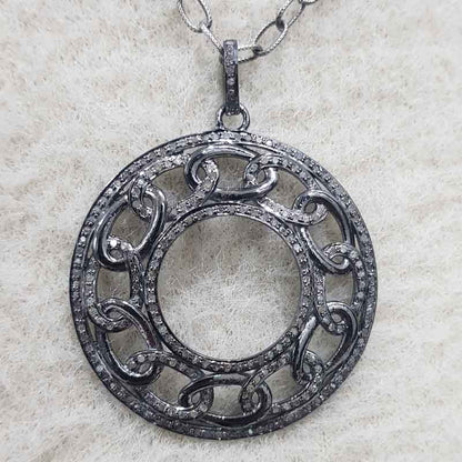 Chain Style Fancy Designer Pave Diamond Silver Pendant, Round Fancy Necklace, Gift For Someone