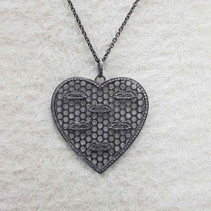 Designer Heart With Pave Lips Pendant, Attractive heart Necklace, Gift For Lover