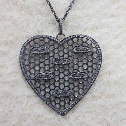 Designer Heart With Pave Lips Pendant, Attractive heart Necklace, Gift For Lover