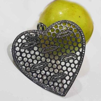 Designer Heart With Pave Lips Pendant, Attractive heart Necklace, Gift For Lover