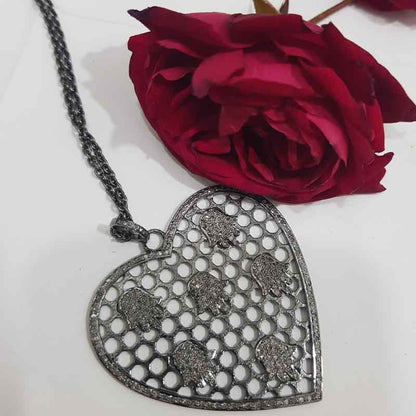 Glorious Heart With Little Pave Hamsa hand Pendant, 925 Sterling Silver Pendant, Gift For Lovers