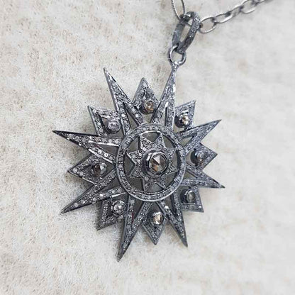 Sunburst pendant With Shiny Pave Diamond, Most Unique sunburst Necklace, Silver Jewelry