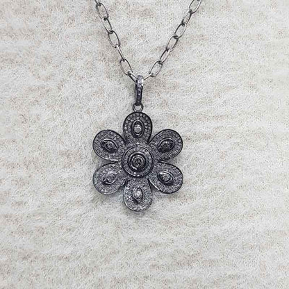 Fully Pave Diamond Handmade Designer Flower Pendant, Stunning And Beautiful Flower Necklace