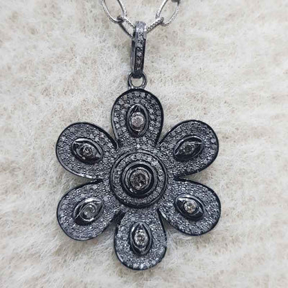 Fully Pave Diamond Handmade Designer Flower Pendant, Stunning And Beautiful Flower Necklace