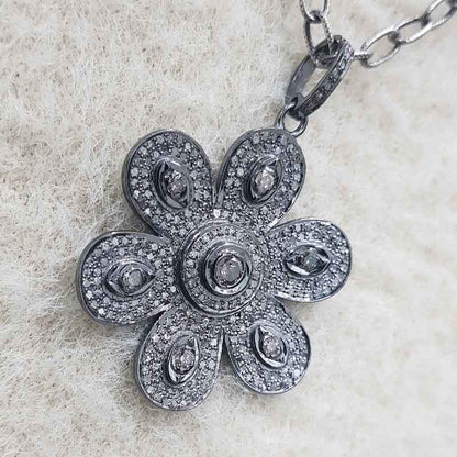 Fully Pave Diamond Handmade Designer Flower Pendant, Stunning And Beautiful Flower Necklace