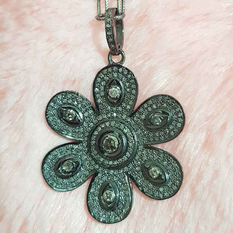 Fully Pave Diamond Handmade Designer Flower Pendant, Stunning And Beautiful Flower Necklace