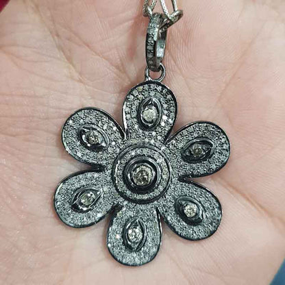 Fully Pave Diamond Handmade Designer Flower Pendant, Stunning And Beautiful Flower Necklace