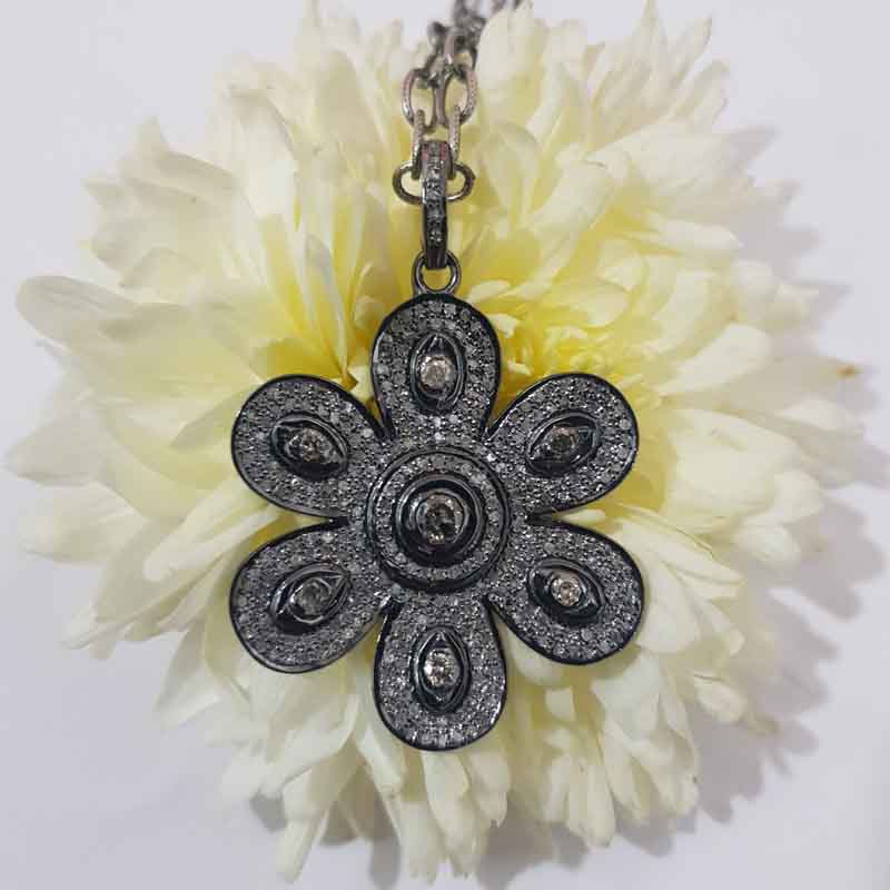 Fully Pave Diamond Handmade Designer Flower Pendant, Stunning And Beautiful Flower Necklace