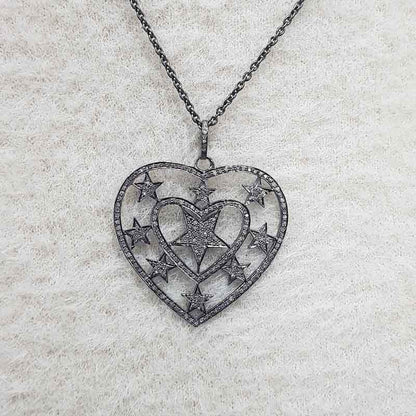 Stylish Heart Pendent With Stars And Pave Diamond Layers, Valentine Gift, Gift For Lovers