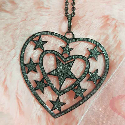 Stylish Heart Pendent With Stars And Pave Diamond Layers, Valentine Gift, Gift For Lovers