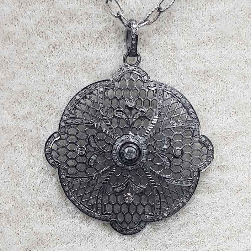 Lovely Flower Designed Pave Diamond Pendant,  Beautiful Design, Gift For Love, Natural Pave Diamond, Casual Gift, Floral Design