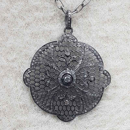 Lovely Flower Designed Pave Diamond Pendant,  Beautiful Design, Gift For Love, Natural Pave Diamond, Casual Gift, Floral Design