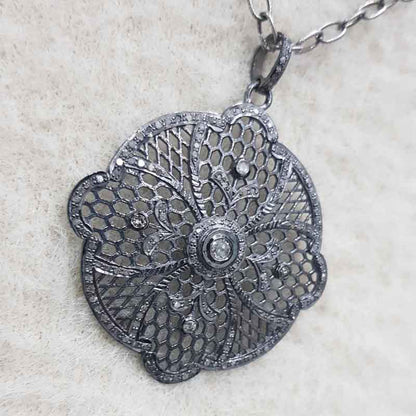 Lovely Flower Designed Pave Diamond Pendant,  Beautiful Design, Gift For Love, Natural Pave Diamond, Casual Gift, Floral Design