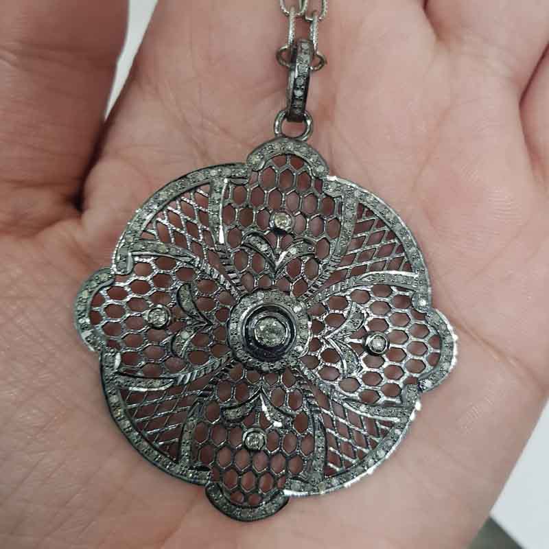 Lovely Flower Designed Pave Diamond Pendant,  Beautiful Design, Gift For Love, Natural Pave Diamond, Casual Gift, Floral Design