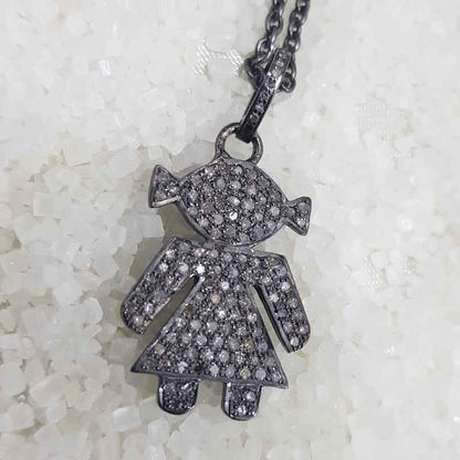 Beautiful Little Girl With Fully Pave Diamond Setting Silver Pendant, Cutest Doll Necklace, , Little Girl Design, Unique Design, Gift For Girl