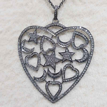 Graceful Small Heart & Moon In Big Heart Pendant, Valentine Gift, Heart Moon Design, Heart Shape