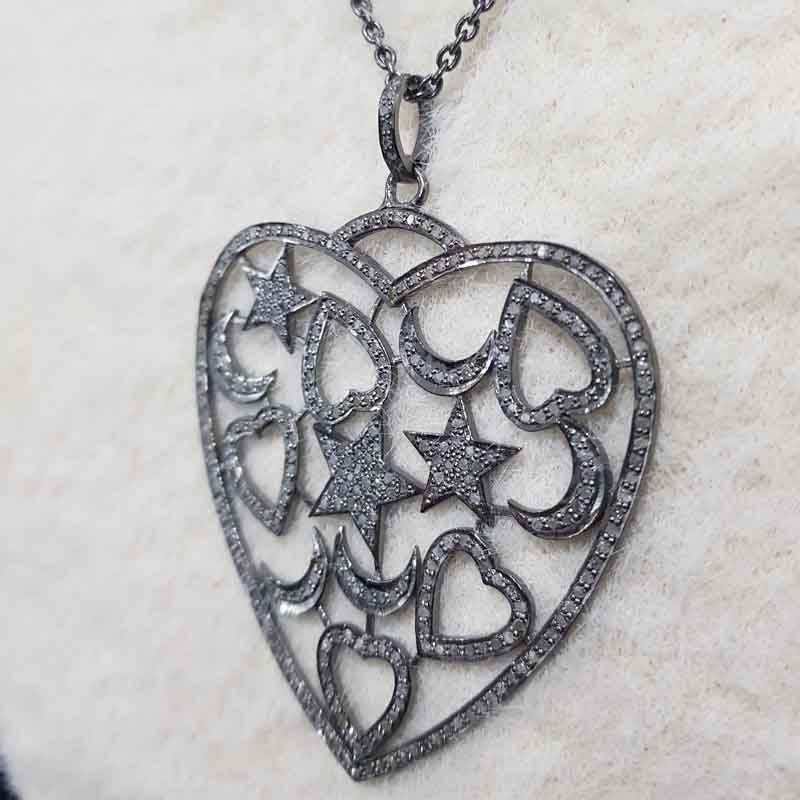 Graceful Small Heart & Moon In Big Heart Pendant, Valentine Gift, Heart Moon Design, Heart Shape