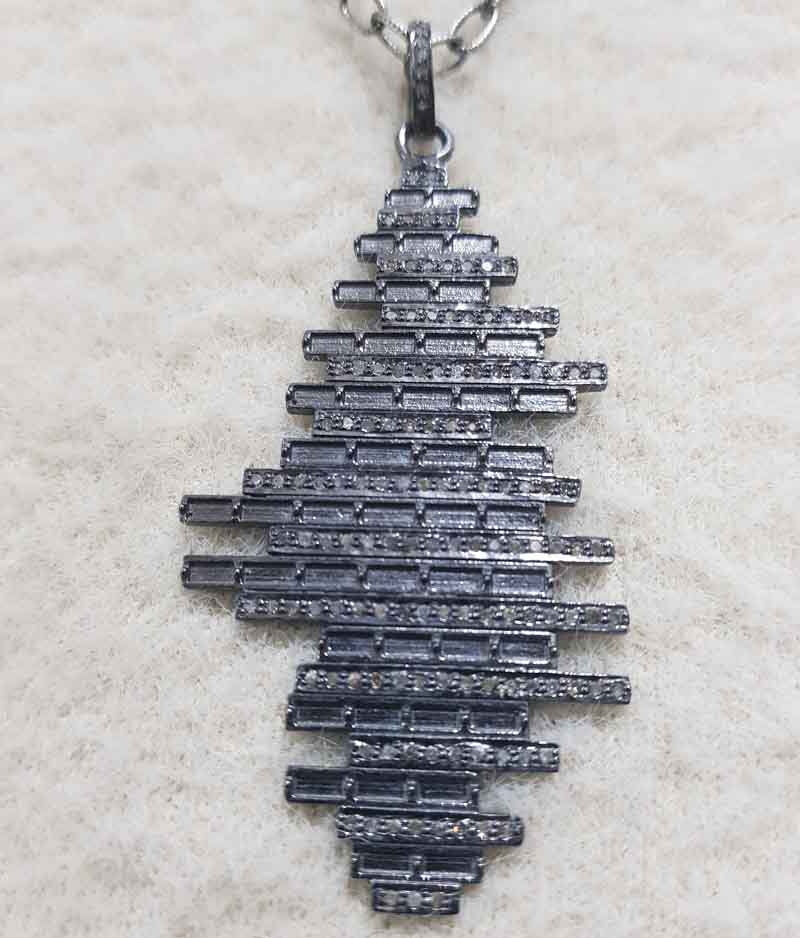 Zigzag Pendant With Pave Diamond Layers, Zigzag Shape Necklace, Gift For Lovers