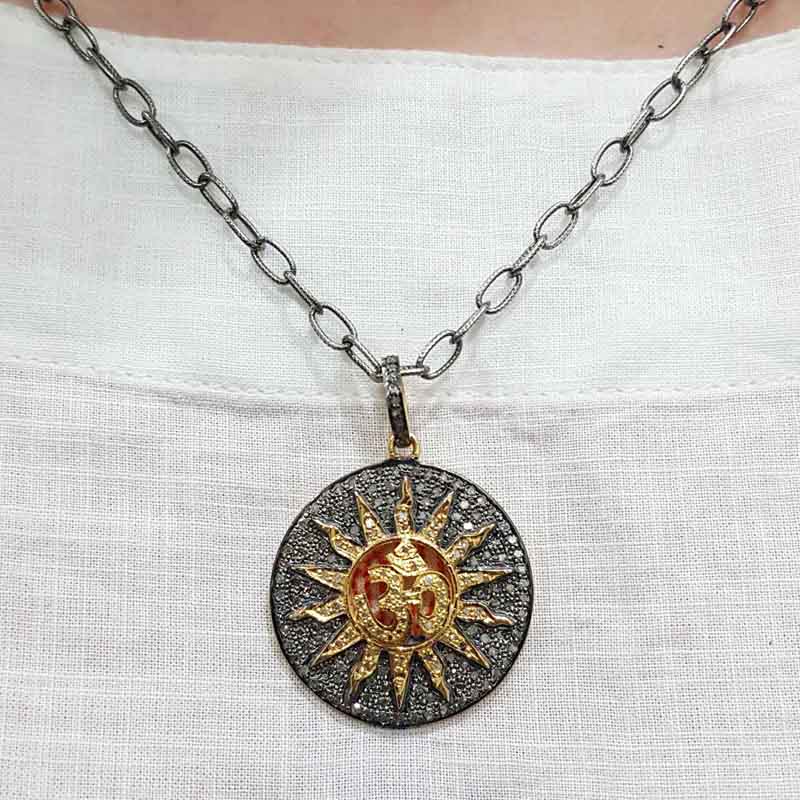 Yellow And Black Round Disk Ohm Pendant, Beautiful handmade Necklace, Gift For Special one