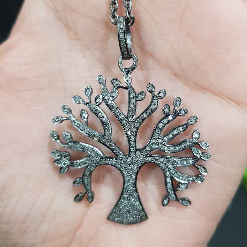 Handmade Designer Tree Pendant with Pave diamond, Gift For Lovers