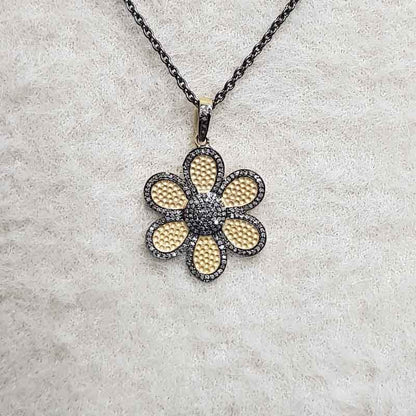 Beautiful Flower Designed Matte Finish Pave Diamond Pendant, Silver Jewelry, Gift For Lovers