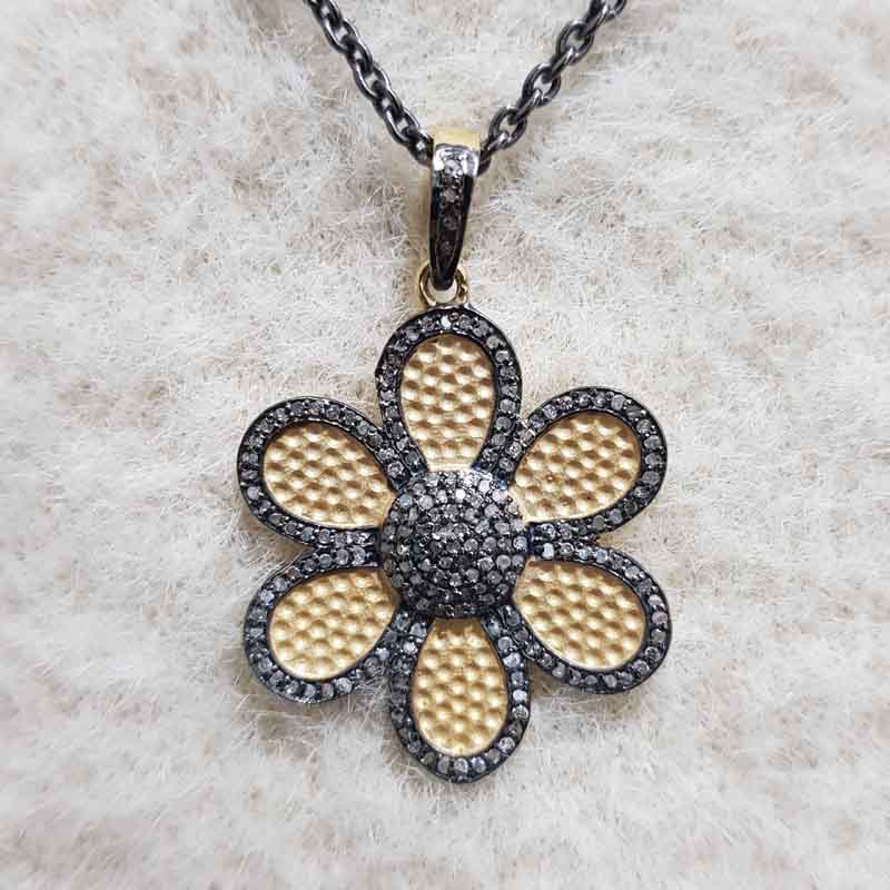 Beautiful Flower Designed Matte Finish Pave Diamond Pendant, Silver Jewelry, Gift For Lovers