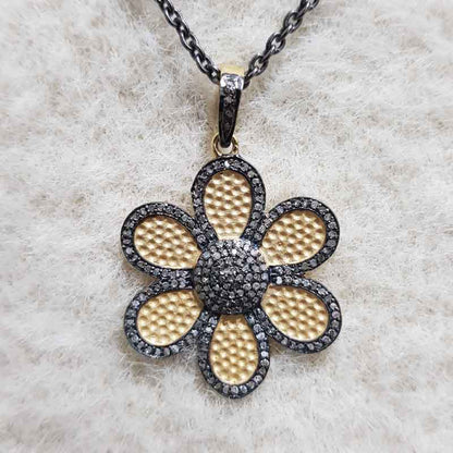 Beautiful Flower Designed Matte Finish Pave Diamond Pendant, Silver Jewelry, Gift For Lovers