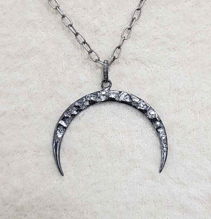 Beautiful Moon Pendant With Pave Diamonds, Silver Jewelry, Gift For Someone