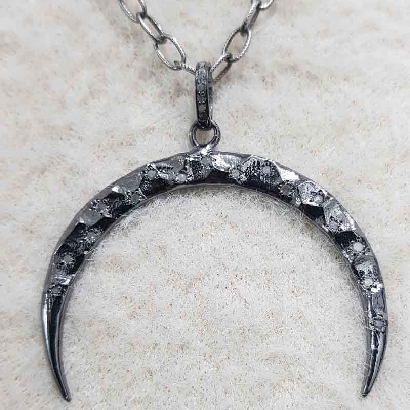 Beautiful Moon Pendant With Pave Diamonds, Silver Jewelry, Gift For Someone