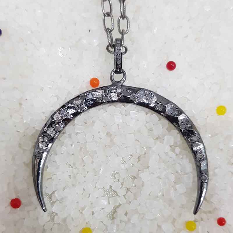 Beautiful Moon Pendant With Pave Diamonds, Silver Jewelry, Gift For Someone