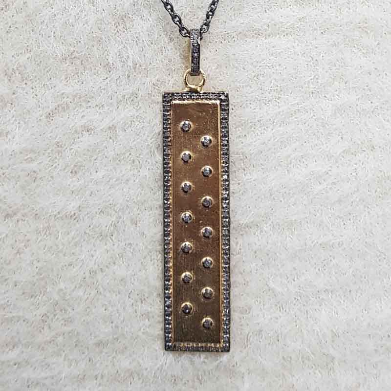 Yellow And Black Beautifully Designed Tag pendant, 925 Sterling Silver Pendant With Pave Diamond, Tag necklace