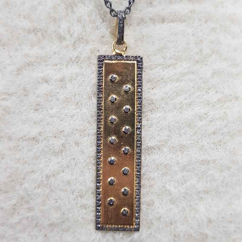 Yellow And Black Beautifully Designed Tag pendant, 925 Sterling Silver Pendant With Pave Diamond, Tag necklace