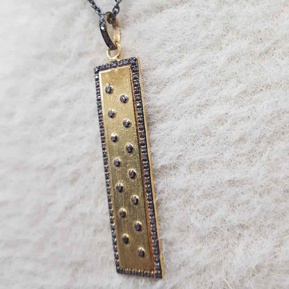 Yellow And Black Beautifully Designed Tag pendant, 925 Sterling Silver Pendant With Pave Diamond, Tag necklace