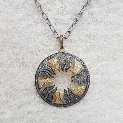 Yellow & Black Fancy Style Round Pendant With Pave Diamond layers, Stunning Round Pendant, Wedding Gfit