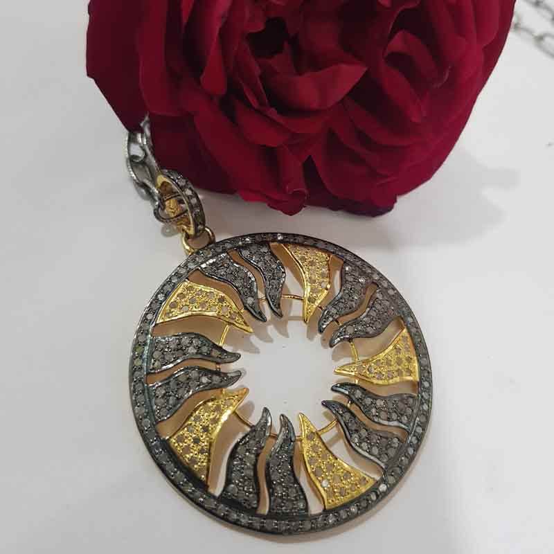 Yellow & Black Fancy Style Round Pendant With Pave Diamond layers, Stunning Round Pendant, Wedding Gfit