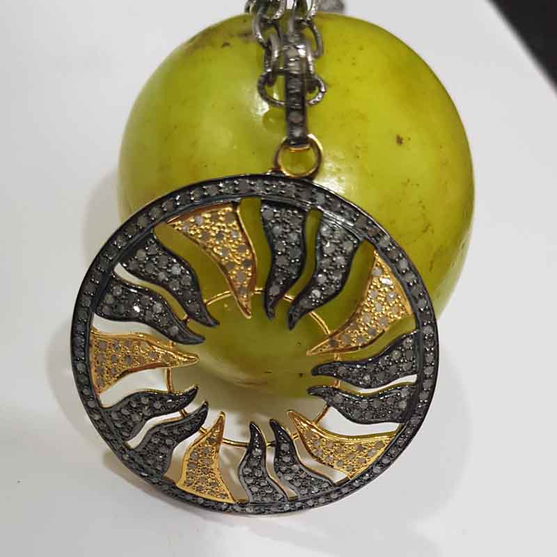 Yellow & Black Fancy Style Round Pendant With Pave Diamond layers, Stunning Round Pendant, Wedding Gfit